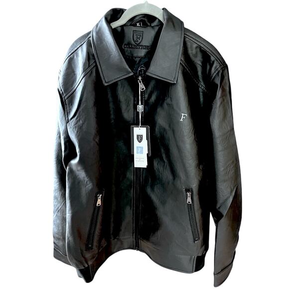 NWT F - COLLECTION black faux leather men's jacket ITALY XL / US L - Picture 1 of 10